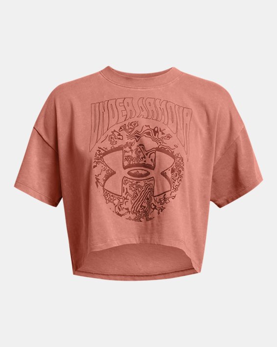 Women's UA Heavyweight Dusk to Dawn Crop Short Sleeve in Pink image number 2